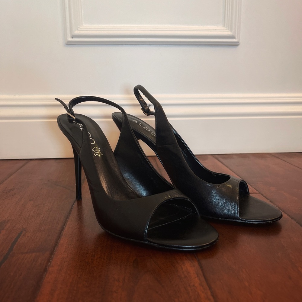 Aldo black leather sling back heels pumps sz 40